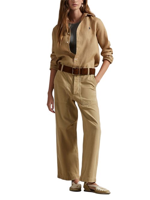 camel oversized linen women's shirt Ralph Lauren | 211970730005